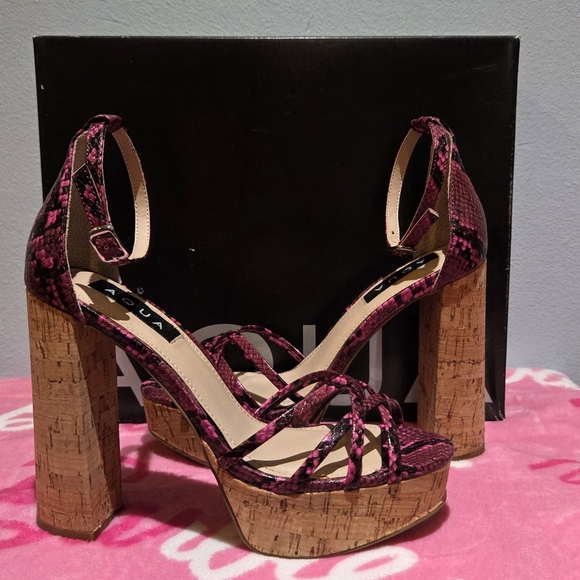 Aqua Women's Pink Snake Platform Cork Like Ankle Strap Heels, Size 6.5M - Picture 8 of 10